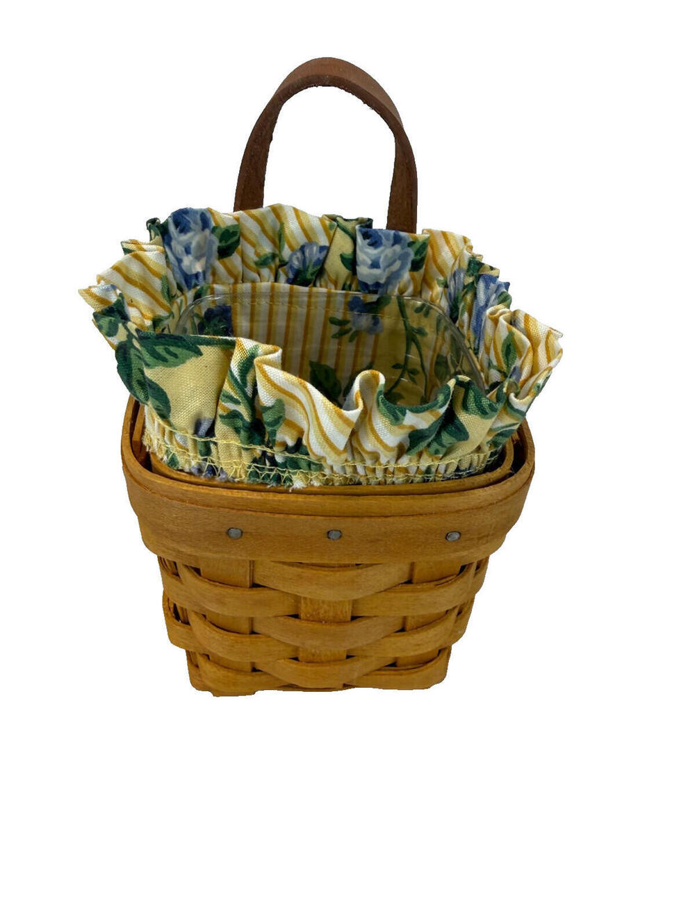2001 Longaberger Chive Basket w/Yellow Trellis Liner & Protector 4"L x 4"W x 4"H